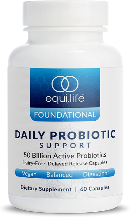 Equilife Daily Probiotic Support, 50 Billion CFU, Non GMO, 60 Capsules | 8 Probiotic Strains | Supports Digestive Health, Lactose Tolerance & Helps Reduce Bloating | Dairy, Soy & Gluten Free