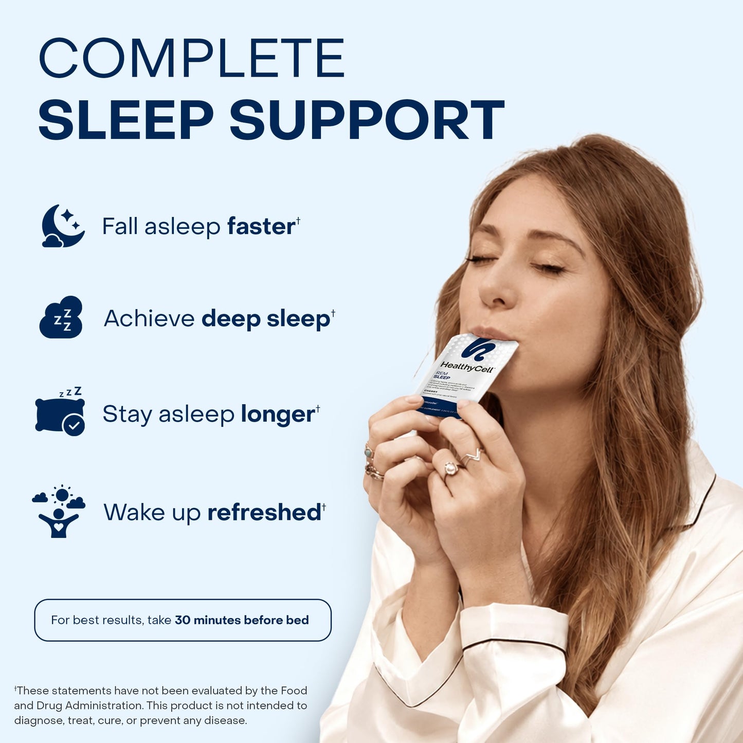 Healthycell REM Sleep Aid Liquid Gel Supplement for Adults - 30 Gel Packs | Extra Strength, Deep Sleep Supplement with Melatonin, Magnesium, L-Theanine, GABA & Natural Calming Herbs - 30 Gel Packs