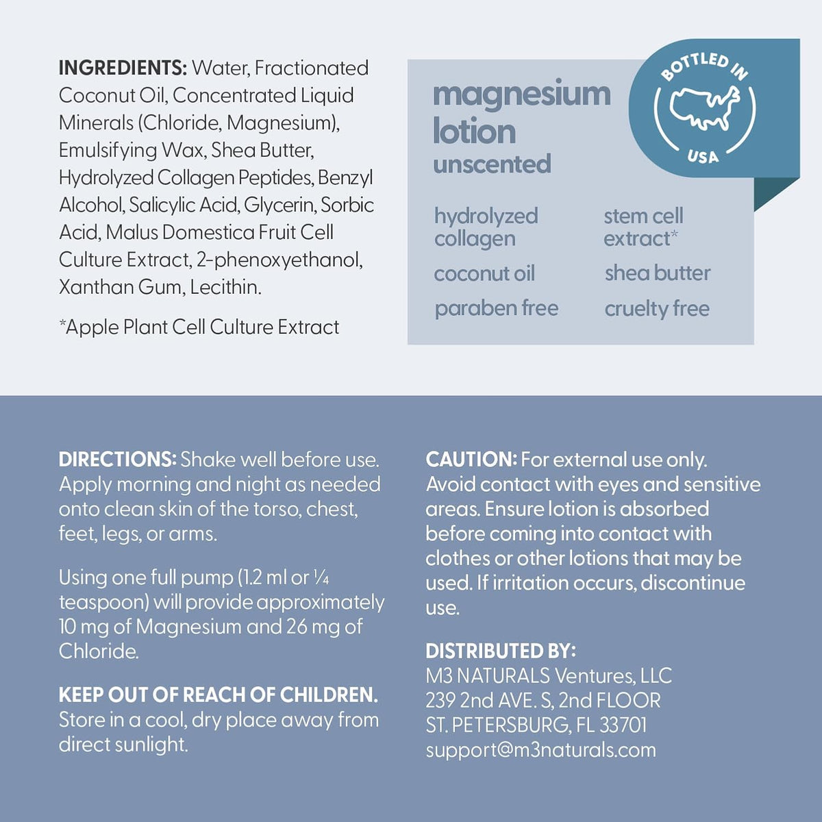 Unscented Magnesium Lotion for Sleep & Leg Cramps, Suitable for Sensitive Skin, Helps with Muscle Relaxation, Soothes Tired Legs & Foot Aches and Supports Restful Nights, 8 fl oz by M3 (Pack of 2)