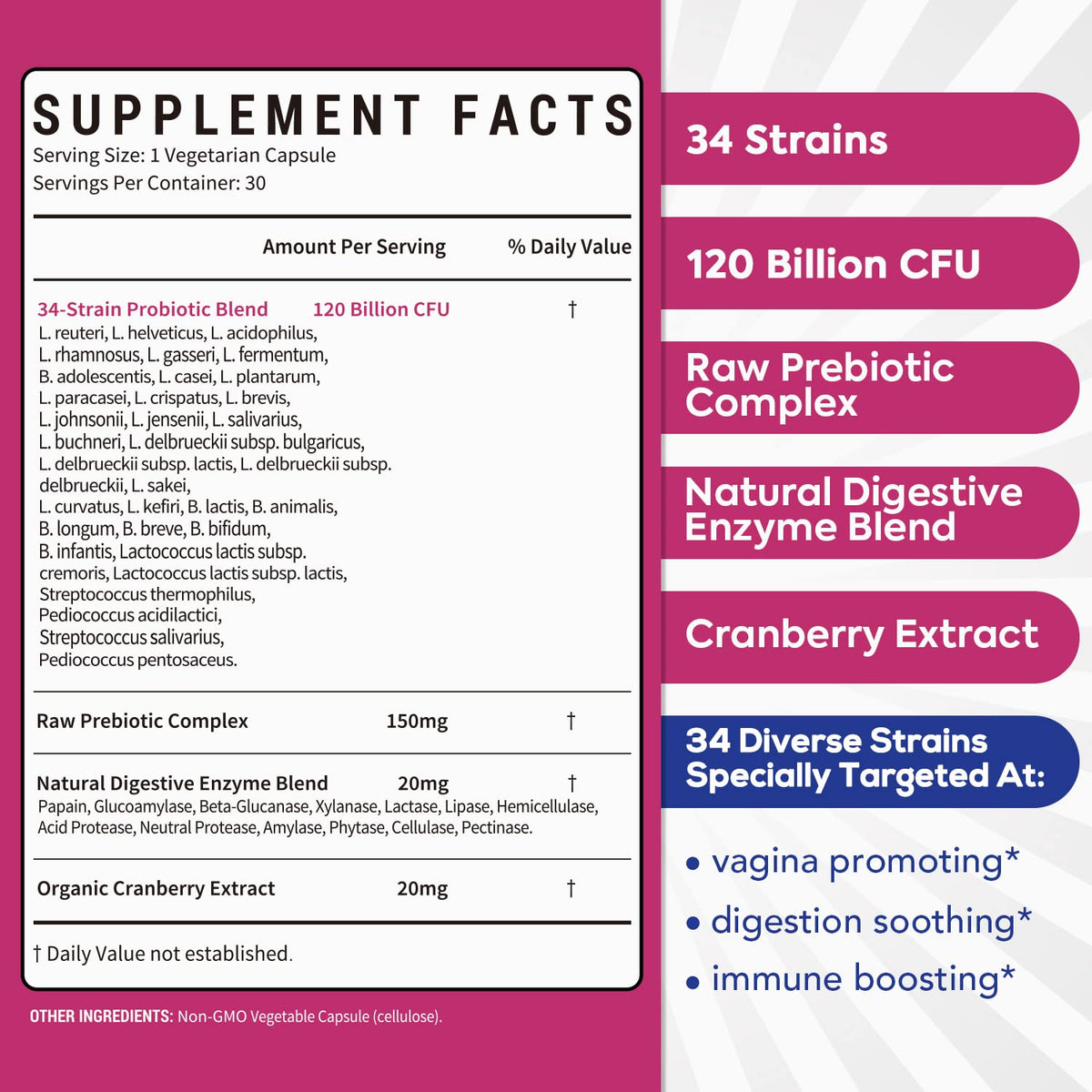 Surebounty Probiotics for Women, 120 Billion CFU 34 Strains, Prebiotics + Digestive Enzymes
