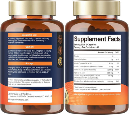 Totaria Alpha Lipoic Acid 1000mg - ALA Supplement Antioxidant for Neuropathy Support Nerve Health, Liver Detox, Antioxidant, Metabolism and Cell Energy, Anti-Aging - Non-GMO, Gluten Free, Vegan Safe