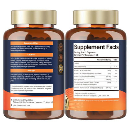 Totaria Alpha Lipoic Acid 1000mg - ALA Supplement Antioxidant for Neuropathy Support Nerve Health, Liver Detox, Antioxidant, Metabolism and Cell Energy, Anti-Aging - Non-GMO, Gluten Free, Vegan Safe