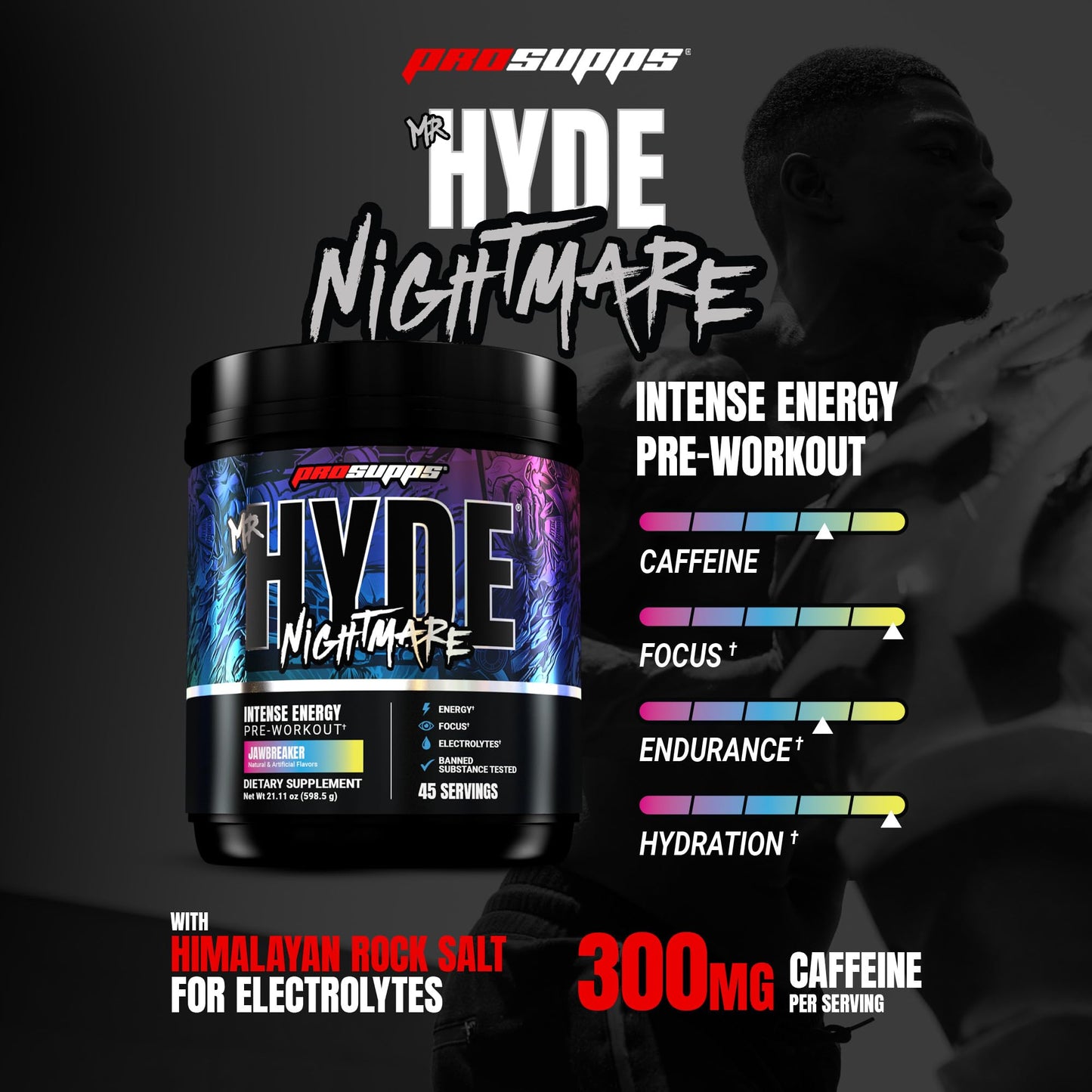 ProSupps Mr. Hyde Nightmare Pre Workout Powder with Caffeine & Beta Alanine - Preworkout for Intense Energy, Mental Focus & Performance - Gym & Fitness Supplements (Black N' Blueberry, 30 Servings)