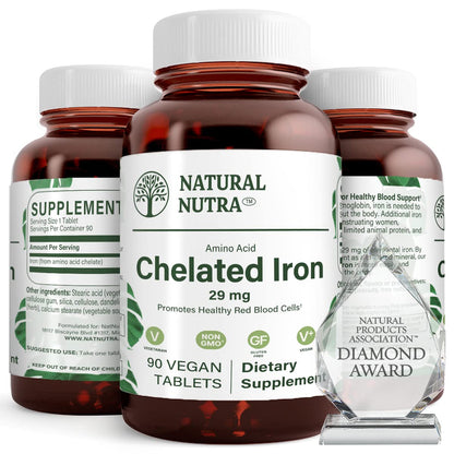 Natural Nutra Chelated Iron Supplement for Men & Women, Nails Health, Promotes Optimal Absorption, Helps Enhance Iron Level, Maintain Body Fulid, Help to Improves Hair Growth, Skin Health, 180 Tablets