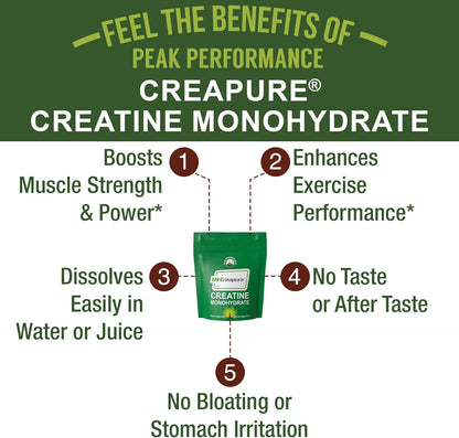 Creapure Creatine Monohydrate Powder. Ultra High Purity German Made Creatine with Nothing Else Added at All. Pure and Unflavored for Men & Women. Zero Bloating, No Sugar, Vegan Friendly Supplement
