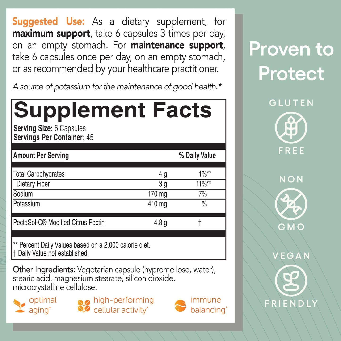 PectaSol Modified Citrus Pectin – 270 Capsules – Total-Body Health Supplement to Support the Heart, Immune System, Inflammation Response & Healthy Aging + Maintain Healthy Galectin-3 Levels
