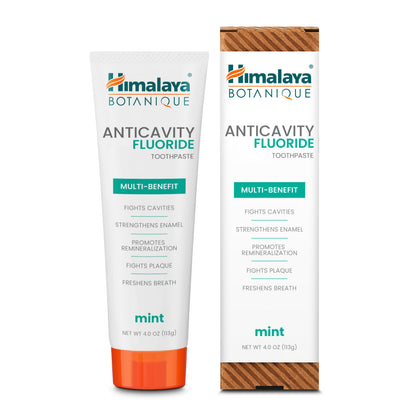 Himalaya Botanique Anticavity Fluoride Toothpaste, Fluoride with Multi-Benefit Support, Fights Cavities, Strengthens Enamel, Promotes Remineralization, Mint Flavor, 4 oz.