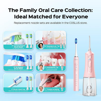 COSLUS C51C30 Water Flosser Electric Toothbrush Combo, Pink Oral Clean Kit