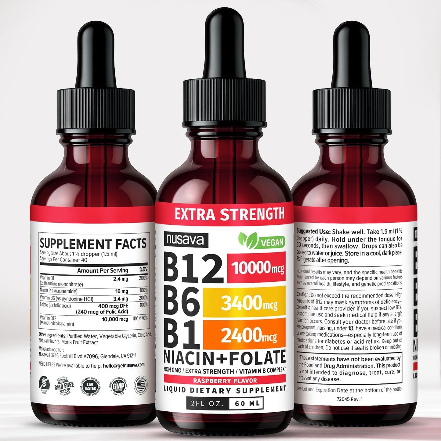 (2 Pack) Extra Strength Liquid Vitamin B12 Sublingual Vitamin B Complex - B12 Drops 10000mcg - Methylcobalamin for Energy, Brain, and Heart Support, Raspberry Flavor, Non GMO, 2 Fl Oz (80 Servings)