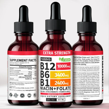 (2 Pack) Extra Strength Liquid Vitamin B12 Sublingual Vitamin B Complex - B12 Drops 10000mcg - Methylcobalamin for Energy, Brain, and Heart Support, Raspberry Flavor, Non GMO, 2 Fl Oz (80 Servings)