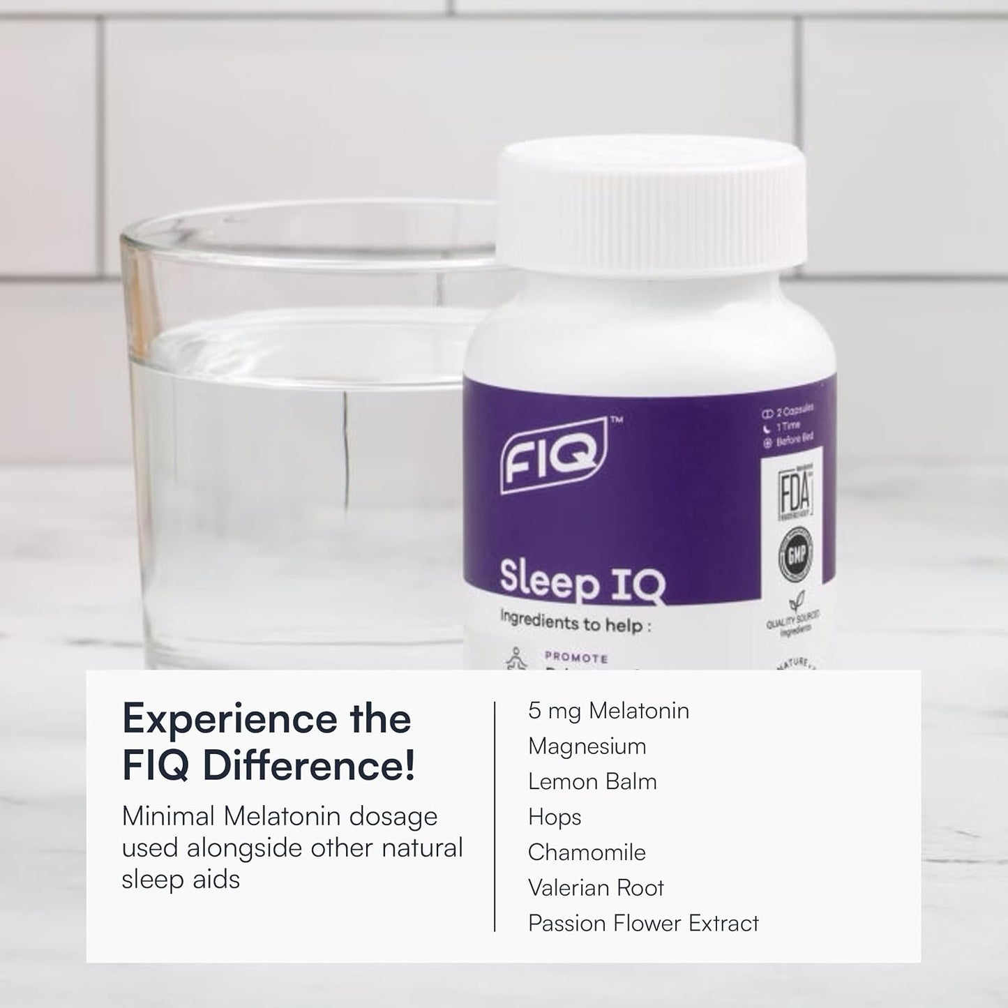Formula IQ - Sleep IQ - Sleep Aid - Magnesium Supplement with 5 mg Melatonin, Lemon Balm, & Valerian Root - 60 Capsules