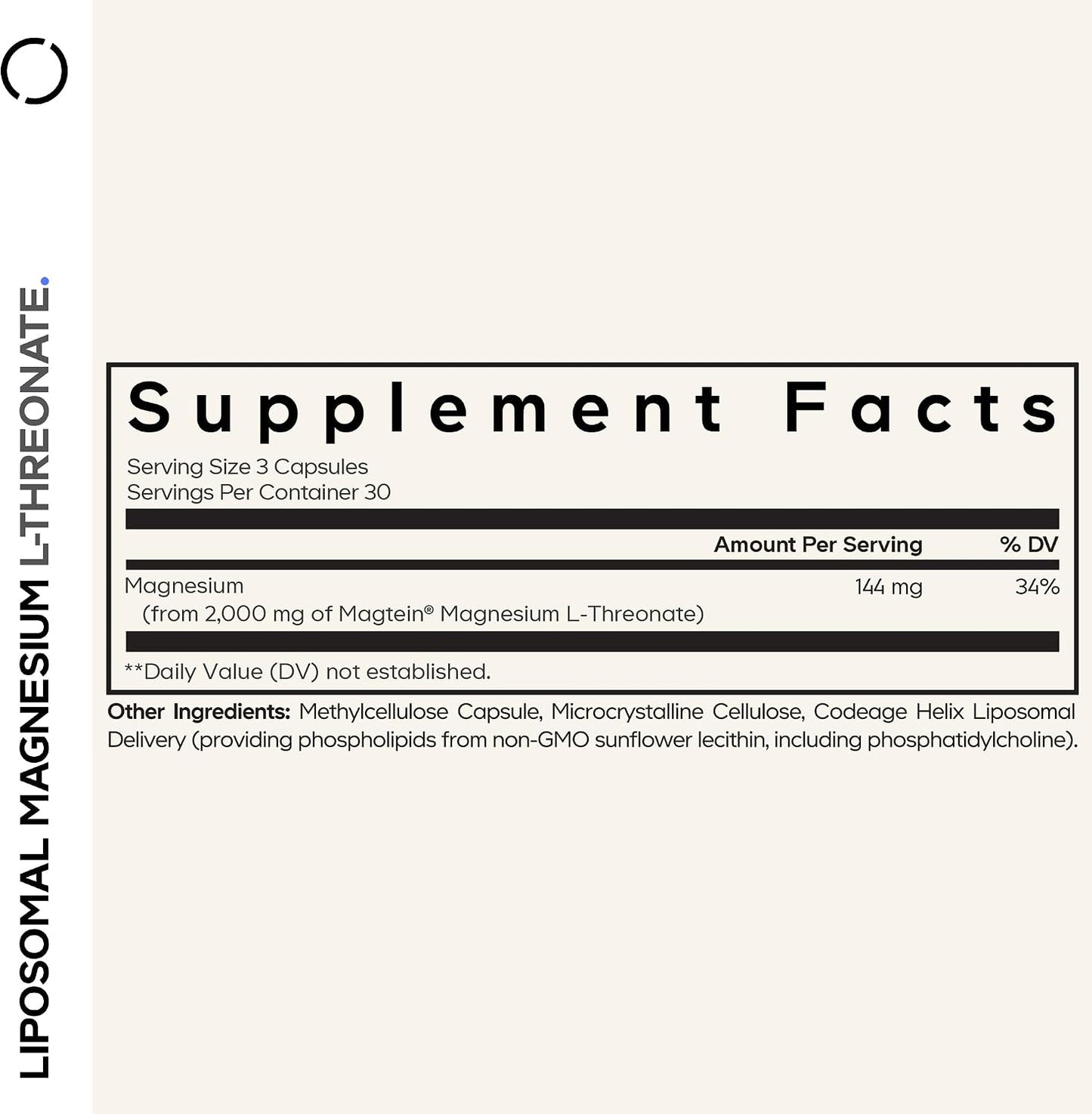 Codeage Liposomal Magnesium L-Threonate, Magtein, NSF, 90 Capsules | Magnesium L-threonate as patented Magtein, with liposomal delivery from sunflower phospholipids. Vegan, non-GMO.