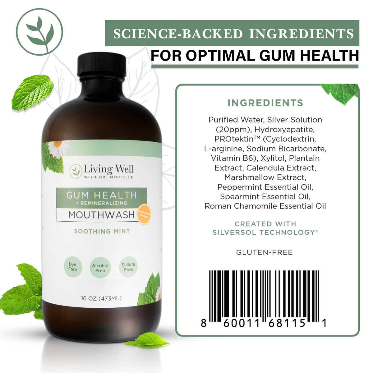 Living Well Dr. Michelle Remineralizing Mouthwash, Cool Mint