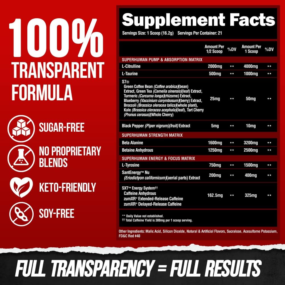 ALPHA LION Superhuman Pre Workout Powder, Beta Alanine, L-Taurine & Tri-Source Caffeine for Sustained Energy & Focus, Nitric Oxide & Citrulline for Pump (21 Servings, Sour Gummy Bear Flavor)