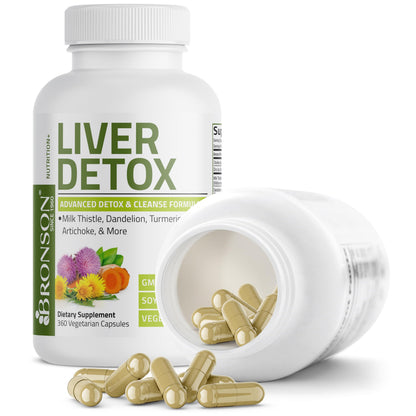 Bronson Liver Detox Advanced Detox & Cleansing Formula 60 Capsules | Liver Health Support with Milk Thistle, Dandelion Extract, Turmeric, Artichoke Leaf & Beet Root, Non-GMO, Soy-Free