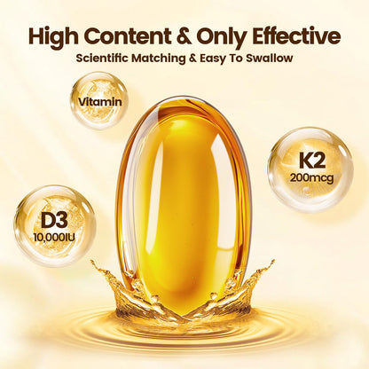 VivoNu Vitamin D3 K2 10000 IU with MK7-300 Virgin Coconut Oil Softgels, 2 in 1 Vitamins D & K Complex | Vitamina D3 con K2 (300 Softgels /1 Bag)