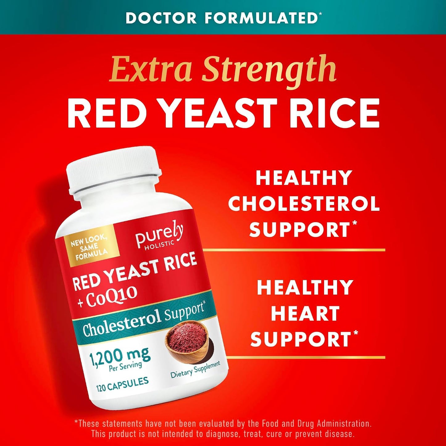 Red Yeast Rice with CoQ10 Supplement, Cholesterol & Heart Health Support | Extra Strength Red Yeast Rice 1200 MG (600 MG Per Capsule), Citrinin-Free, Doctor-Formulated, Non-GMO, Vegan, 120 Capsules