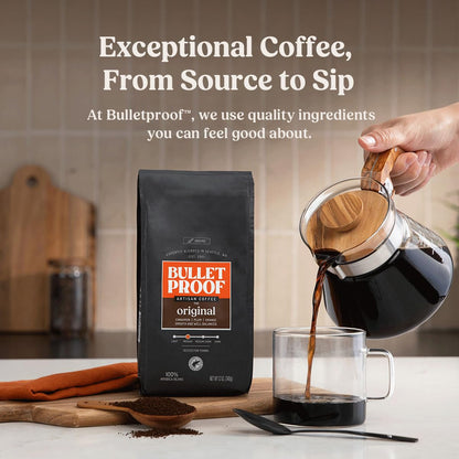 Bulletproof Original Medium Roast Ground Coffee,100% Arabica Coffee, Clean Coffee Tested for Toxins, Sustainably Sourced, 12 Ounces