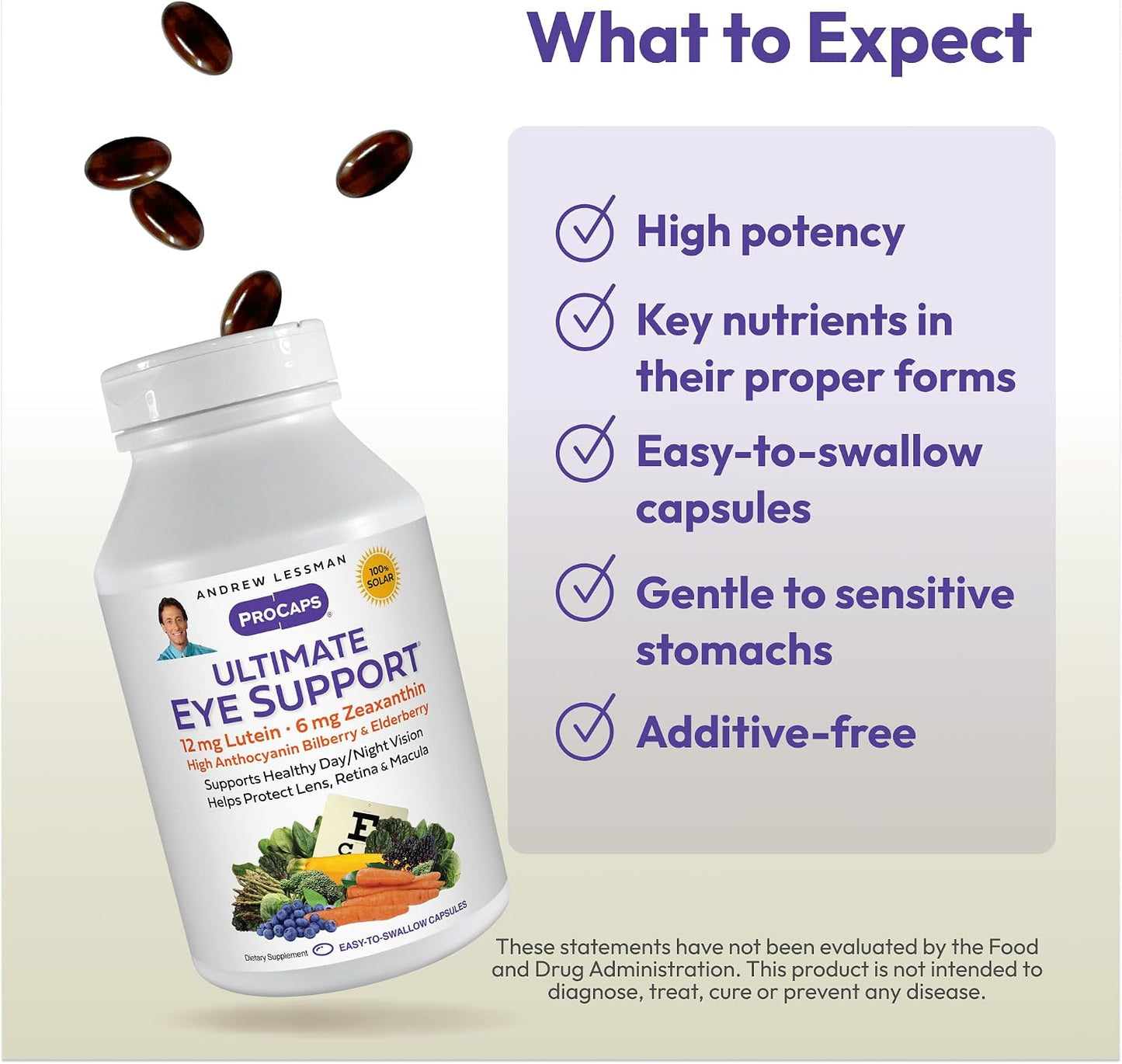Andrew Lessman Ultimate Eye Support 60 Softgels - 12mg Lutein, 6mg Zeaxanthin, Bilberry, Key Nutrients to Support Eye Health and Promote Healthy Vision. No Additives. Easy to Swallow Softgels