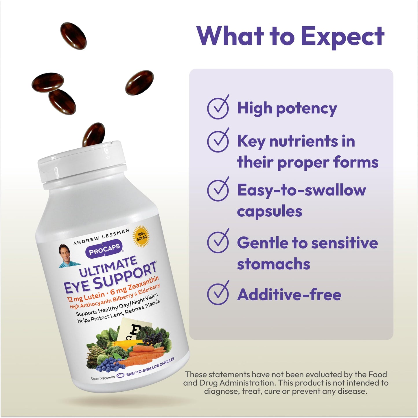 Andrew Lessman Ultimate Eye Support 60 Softgels - 12mg Lutein, 6mg Zeaxanthin, Bilberry, Key Nutrients to Support Eye Health and Promote Healthy Vision. No Additives. Easy to Swallow Softgels