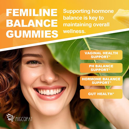 Migcopat Premium Feminine Balance Gummies, Women’s Health Probiotics - 100 Billion CFU Probiotics - Immune Support, Gut Health, Hormone Balance, PH Balance Vitality, Pineapple Flavor, 60 Count