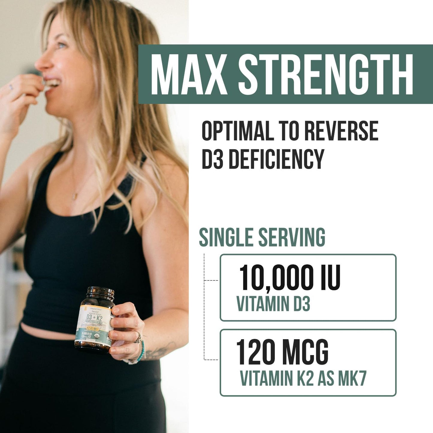 Organic Plant D3 K2 vitamin 10000 iu - All-Trans MK7 from MenaQ7 (120 mcg K2) - 100% Organic & Plant-Based Sublingual D3 Drops 10,000 iu (Cholecalciferol), 100% Vegan - Supports Immunity, Bone, Brain