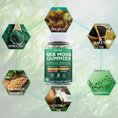Irish Sea Moss Gummies 3000mg with Bladderwrack, 60 Count | Daily Wellness, Mineral Support, Bladderwrack, Burdock Root, Manuka Honey, 105+ Trace Minerals, Sugar Free, Vegan
