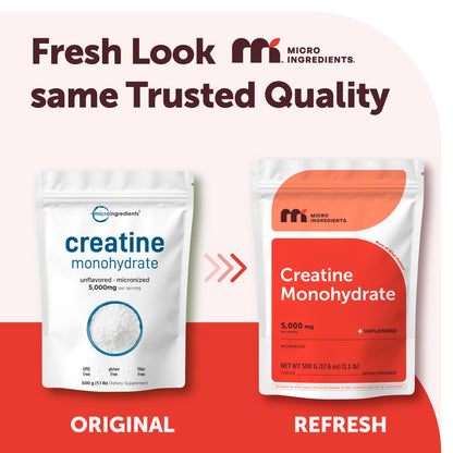 Micro Ingredients Creatine Monohydrate Powder 1 kg (2.2 Lbs), 5000mg Per Serv, Micronized Creatine Powder, Unflavored, No Filler, Keto & Vegan, Easy Dissolve, Pre Workout for Women & Men*