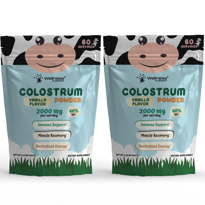 Colostrum Powder 2000mg - Vanilla Flavor, 60% IgG Bovine Colostrum Supplement for Gut Health, Immune Support, Clean Skin, Anti-Aging, Grass-Fed Calostro Bovino Powder, Keto, Gluten-Free - 60 Servings