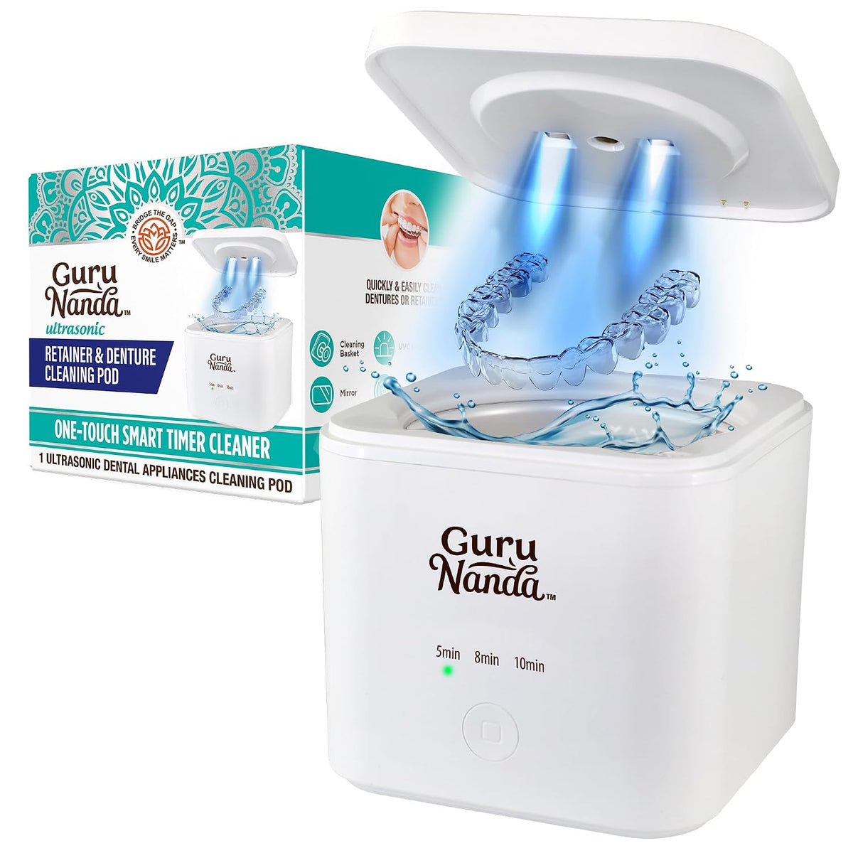 Ultrasonic Retainer Cleaner Machine, 48kHz, Dental Pod with 3 Modes, 200ml