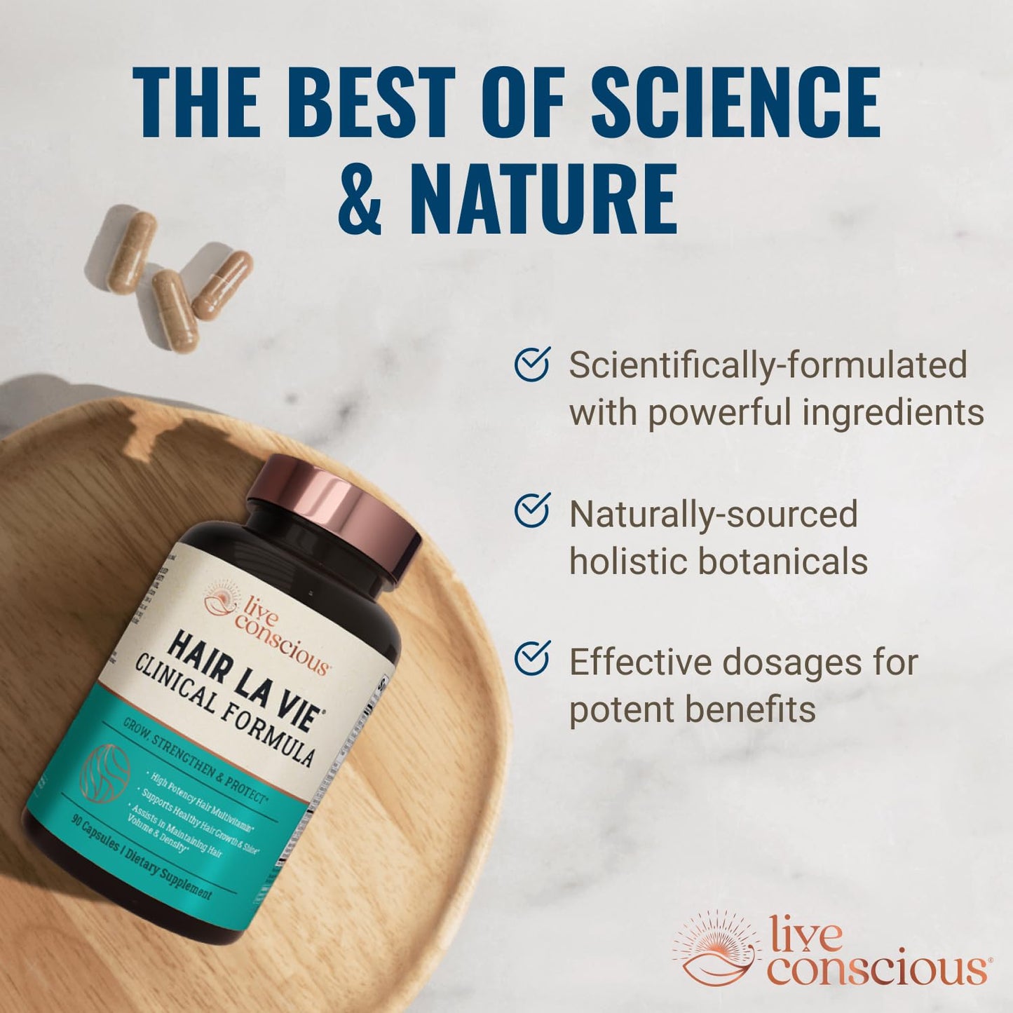 Hair La Vie Live Conscious Clinical Formula Hair Growth Vitamins for Women and Men w/Biotin, Collagen & Saw Palmetto (Pack of 1)