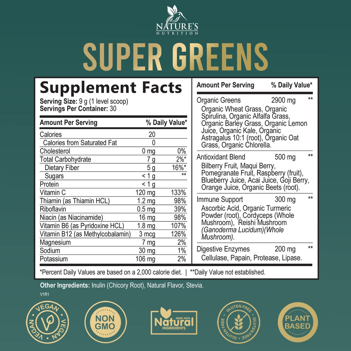 Greens Superfood Powder Supplement - Super Green Smoothie Mix Blend with Spirulina