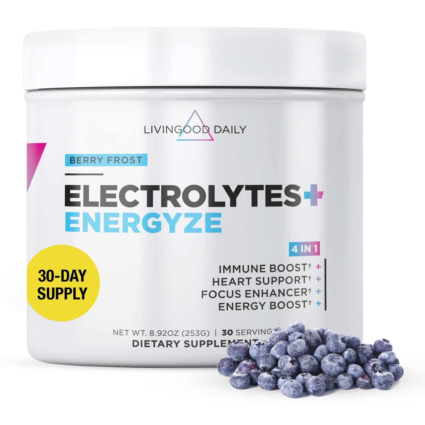 Livingood Daily Electrolytes Powder Strawberry Lemonade, 30 Servings - 4in1 Hydration Powder with Vitamin C, Taurine, D Ribose & FOS, Sugar Free Electrolyte Drink Mix, Keto, Gluten Free - Made in USA