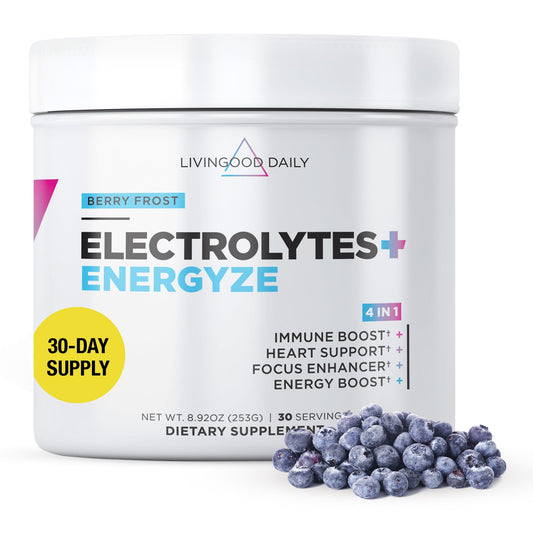 Livingood Daily Electrolytes Powder Strawberry Lemonade, 30 Servings - 4in1 Hydration Powder with Vitamin C, Taurine, D Ribose & FOS, Sugar Free Electrolyte Drink Mix, Keto, Gluten Free - Made in USA