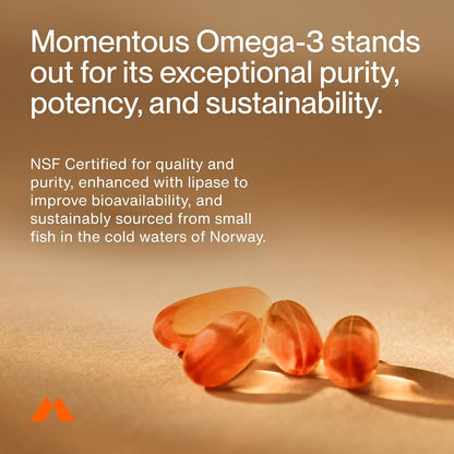Momentous Omega-3 Fish Oil - High-Potency EPA & DHA Supplement for Men & Women - Supports Heart, Joint, & Brain Health - NSF Certified for Sport - Non-GMO - Gluten-Free - 1,600 mg - 30 Servings