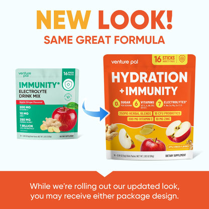 Venture Pal Sugar Free Hydration Packets+Immune-Liquid Daily IV Drink Mix | Electrolyte Powder with 7 Electrolytes & 6 Vitamins, Probiotics + Elderberry | Non-GMO, Keto Friendly, Vegan | 16 Sticks