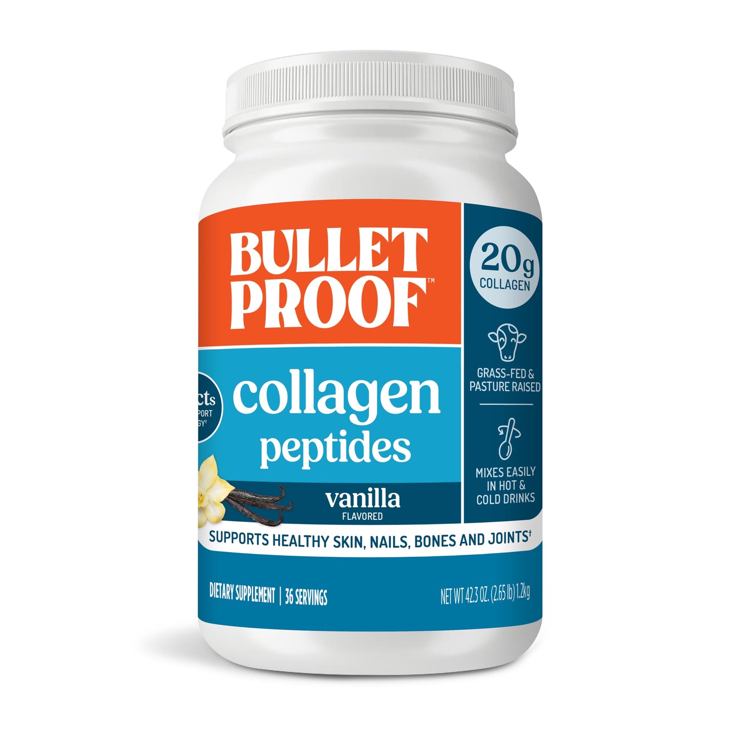 Bulletproof Unflavored Collagen Peptides Powder, 20g Grass-Fed Collagen Protein and Amino Acids for Skin, Bones and Joints, 17.6 Ounces