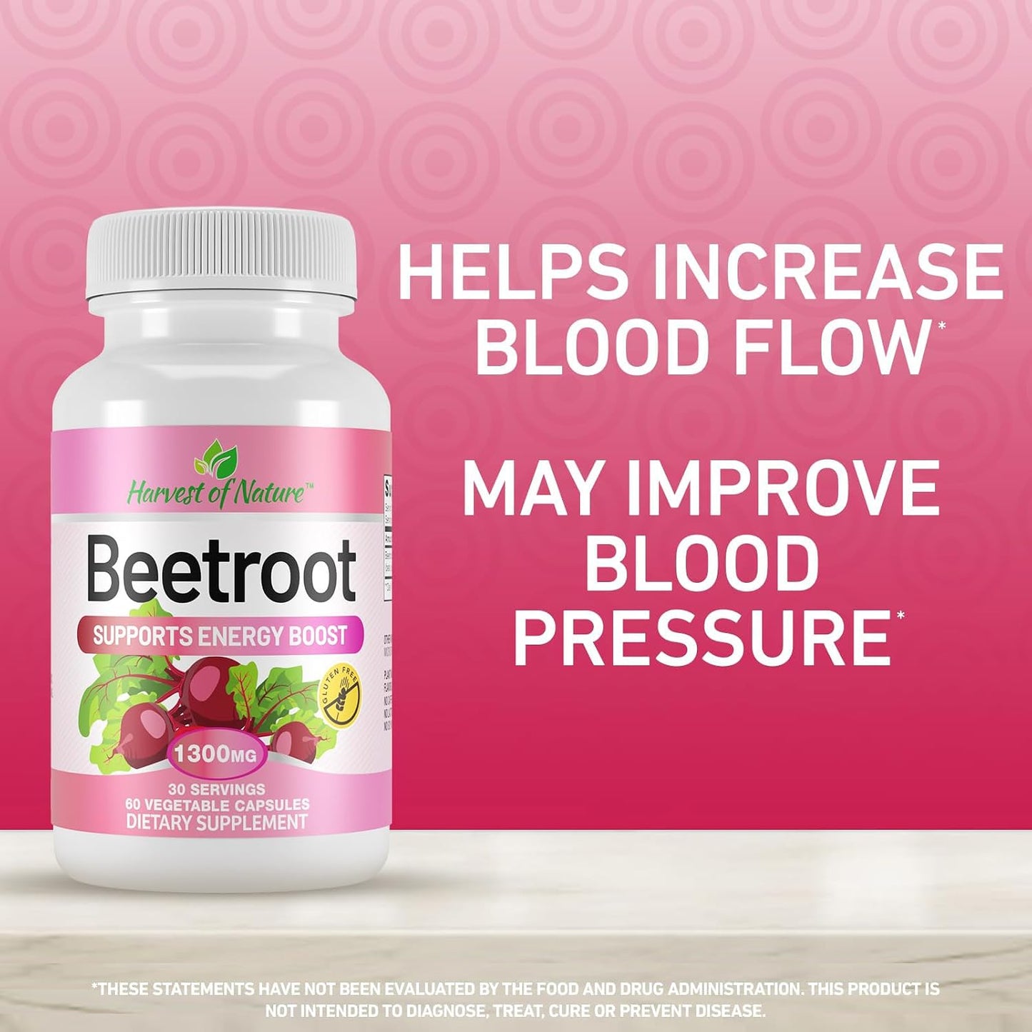 Harvest of Nature Beet Root Supplement 1300mg, 60 Capsules | Beet Root Powder, Energy & Endurance, Cardiovascular Health & Recovery, Vegan, Non-GMO