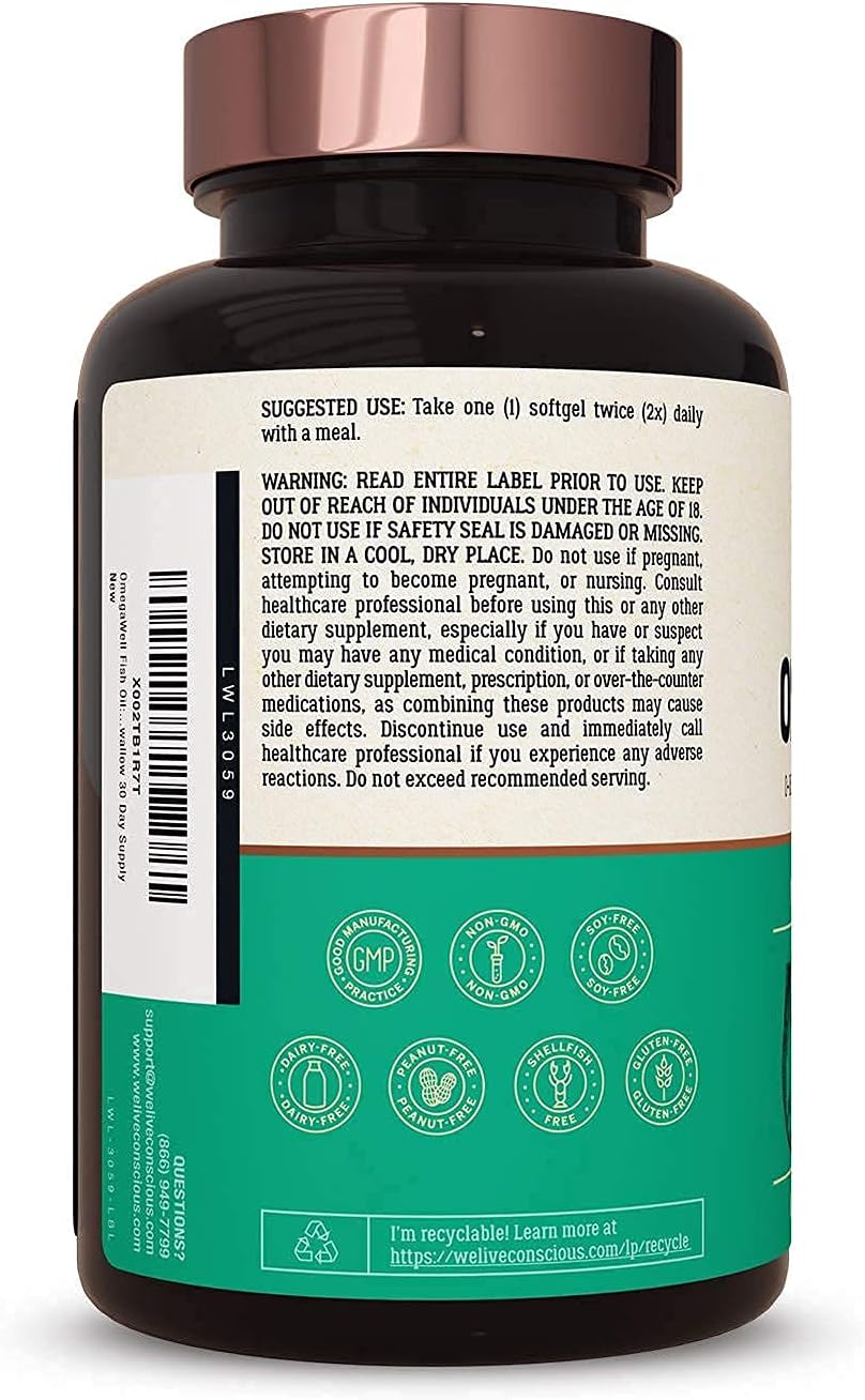 Live Conscious OmegaWell Fish Oil & MagWell Magnesium Zinc & Vitamin D3 | Bone & Heart Health, Immune System Support + Heart, Brain & Joint Support