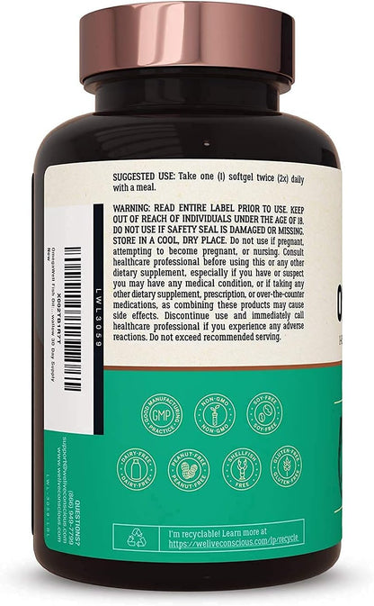 Live Conscious OmegaWell Fish Oil & MagWell Magnesium Zinc & Vitamin D3 | Bone & Heart Health, Immune System Support + Heart, Brain & Joint Support