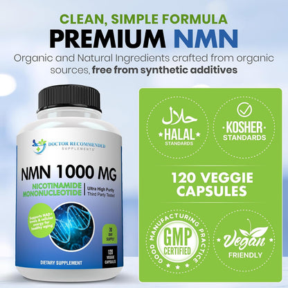 DOCTOR RECOMMENDED SUPPLEMENTS NMN (Nicotinamide Mononucleotide) 500mg, 60 Capsules - Vegetarian Friendly, 30 Servings, Gluten Free, GMO Free