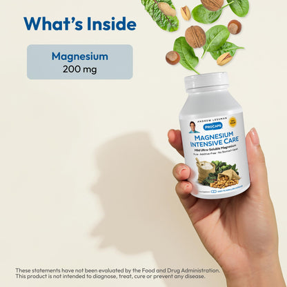 Andrew Lessman ProCaps Magnesium Intensive Care 200 mg 250 Capsules | 200 mg highly absorbable Magnesium blend. Gentle on sensitive stomachs with no additives, sodium or gluten.