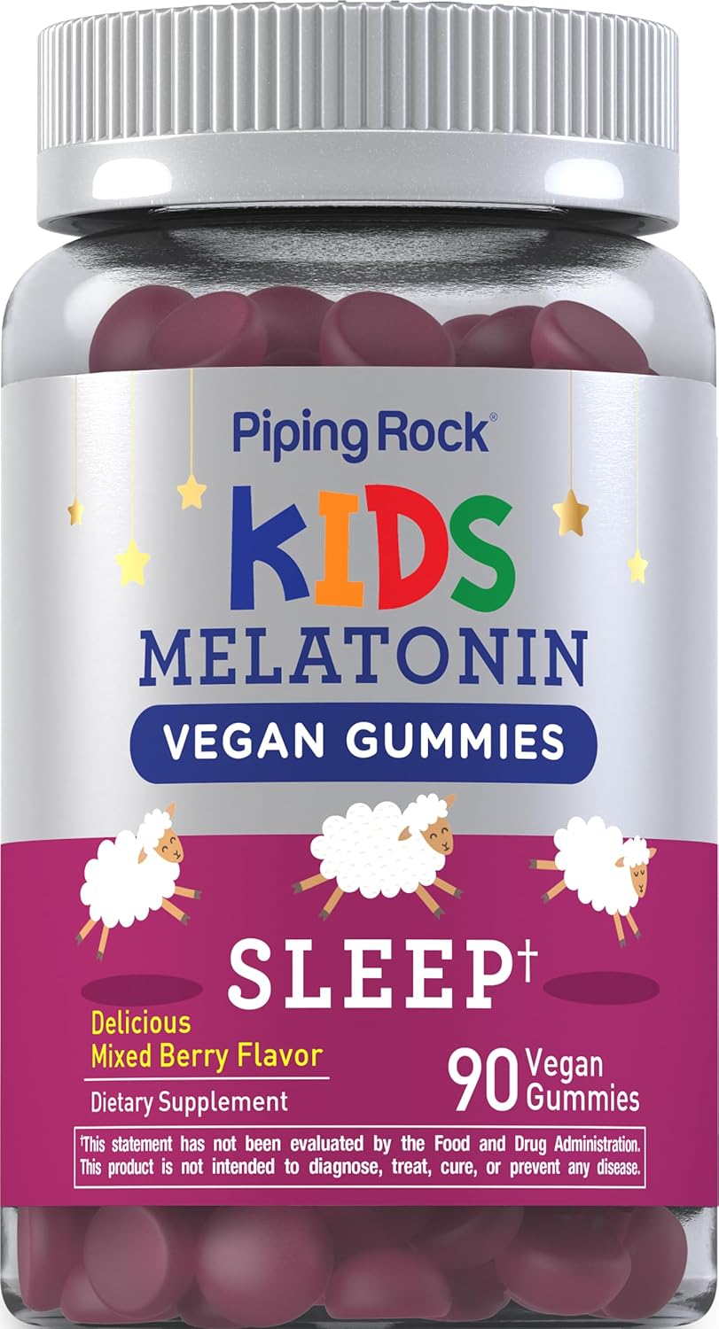 Piping Rock Kids Melatonin Gummies | 1mg | 90 Count | Supplement for Children | Mixed Berry Flavor | Vegan, Non-GMO, Gluten Free | Mixed Berry Flavor | Vegan, Non-GMO, Gluten Free