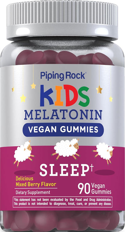 Piping Rock Kids Melatonin Gummies | 1mg | 90 Count | Supplement for Children | Mixed Berry Flavor | Vegan, Non-GMO, Gluten Free | Mixed Berry Flavor | Vegan, Non-GMO, Gluten Free