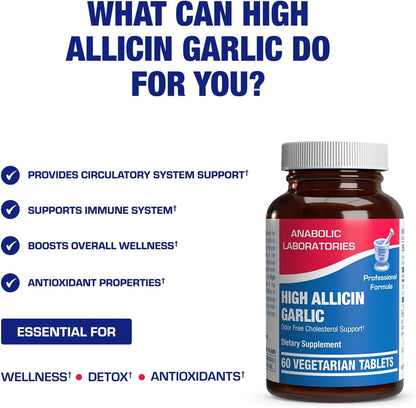 High Allicin Odorless Garlic Pills - Clinical Formula Allicin Supplement for Heart and Immune Support - Vegetarian Non-GMO & Made in The USA in cGMP Facilities - 60 Servings