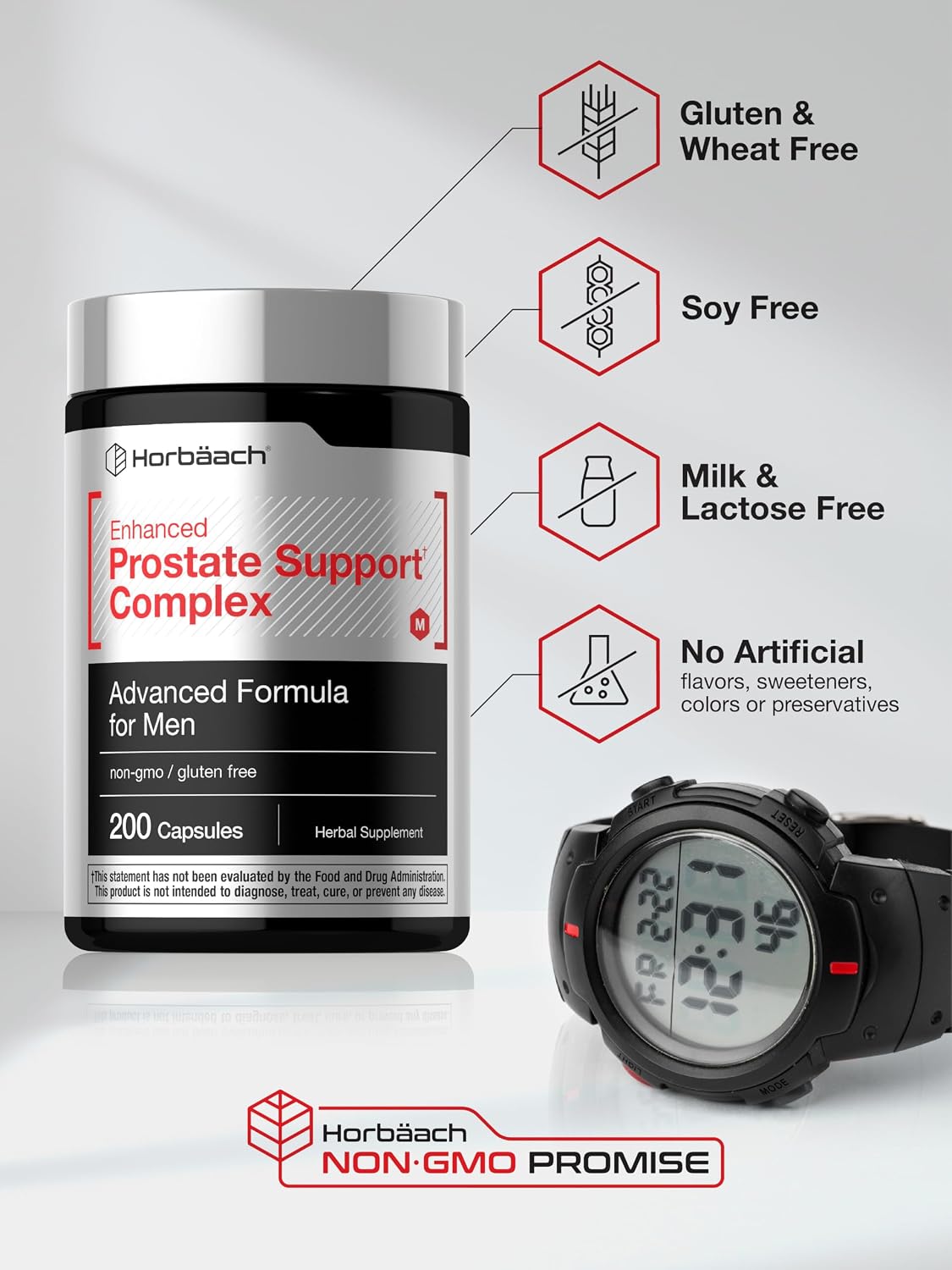Horbaach Prostate Supplement for Men | 200 Capsules | Advanced Complex with Saw Palmetto, Pygeum, Stinging Nettle | Non-GMO and Gluten Free