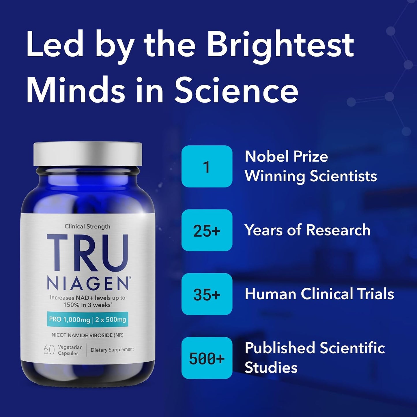 TRU NIAGEN Patented NAD+ Supplement | Nicotinamide Riboside (NR) | 30-1000mg Servings (2x500mg, Take 2 Daily)
