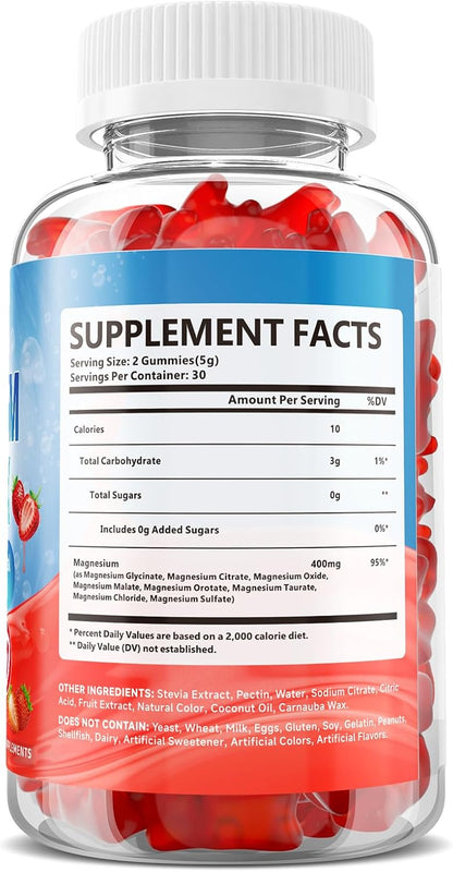 Magnesium Complex Gummies 400mg - 8 Forms for Muscle & Calm Support | Glycinate, Malate, Citrate, Taurate & 4 more for Women and Men, Sugar-free, Vegan, Strawberry Flavor, 60 Count