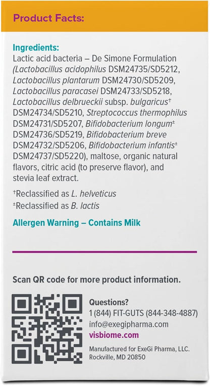 Visbiome® GI Care Kids Probiotic, 225B CFU, Wild Berry, 30 Packets | Original De Simone Formulation®, Multi-Strain, Refrigerated Probiotics, Low FODMAP Certified, Dye-Free, Made in USA