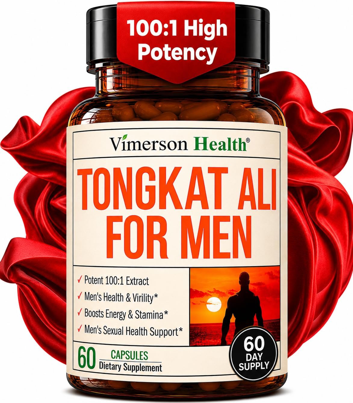 Longjack Tongkat Ali for Men 100:1 Extract –Energy & Vitality Support –60ct